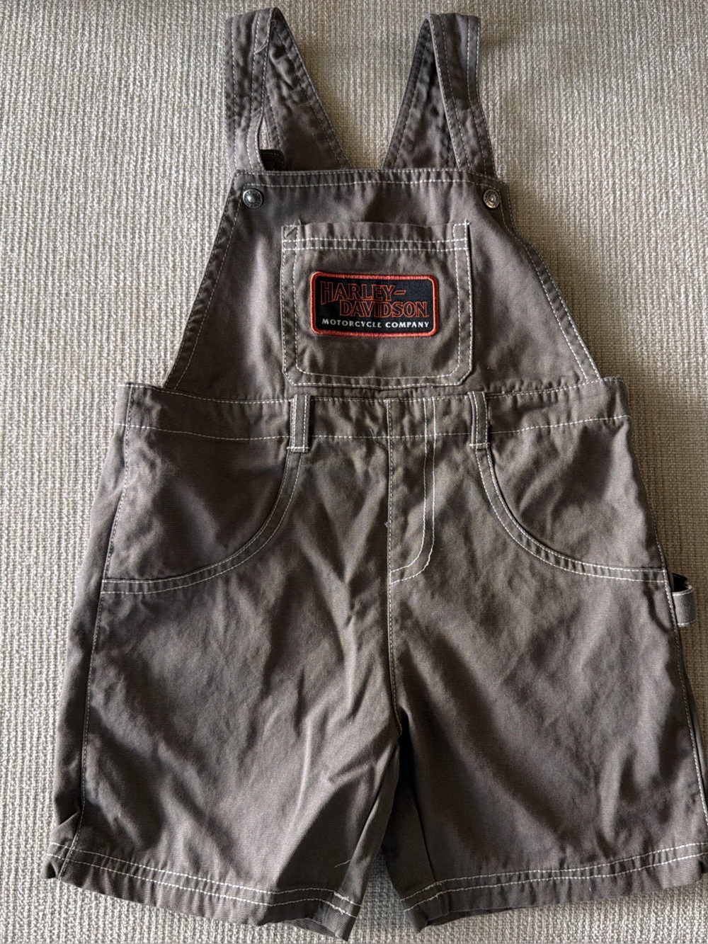 Harley-Davidson Kids' Brown Short Overall Shorts with Logo Patch